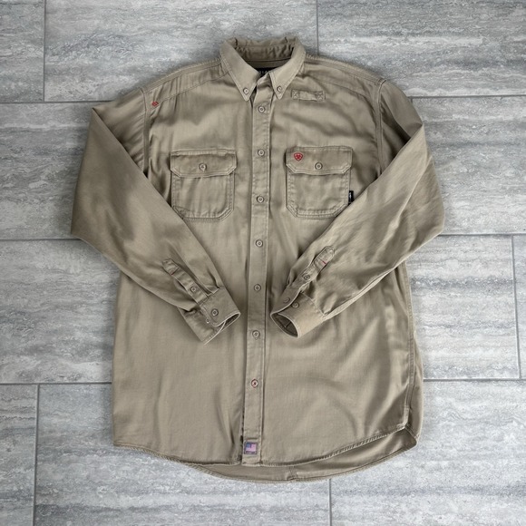 Ariat Other - Ariat Shirt Mens XL Tall Beige FR Flame Resistant CAT 2 Button Up Durable